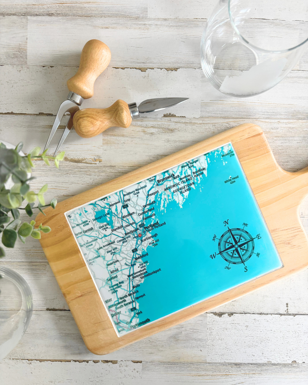 Personalized map charcuterie wine cheese board