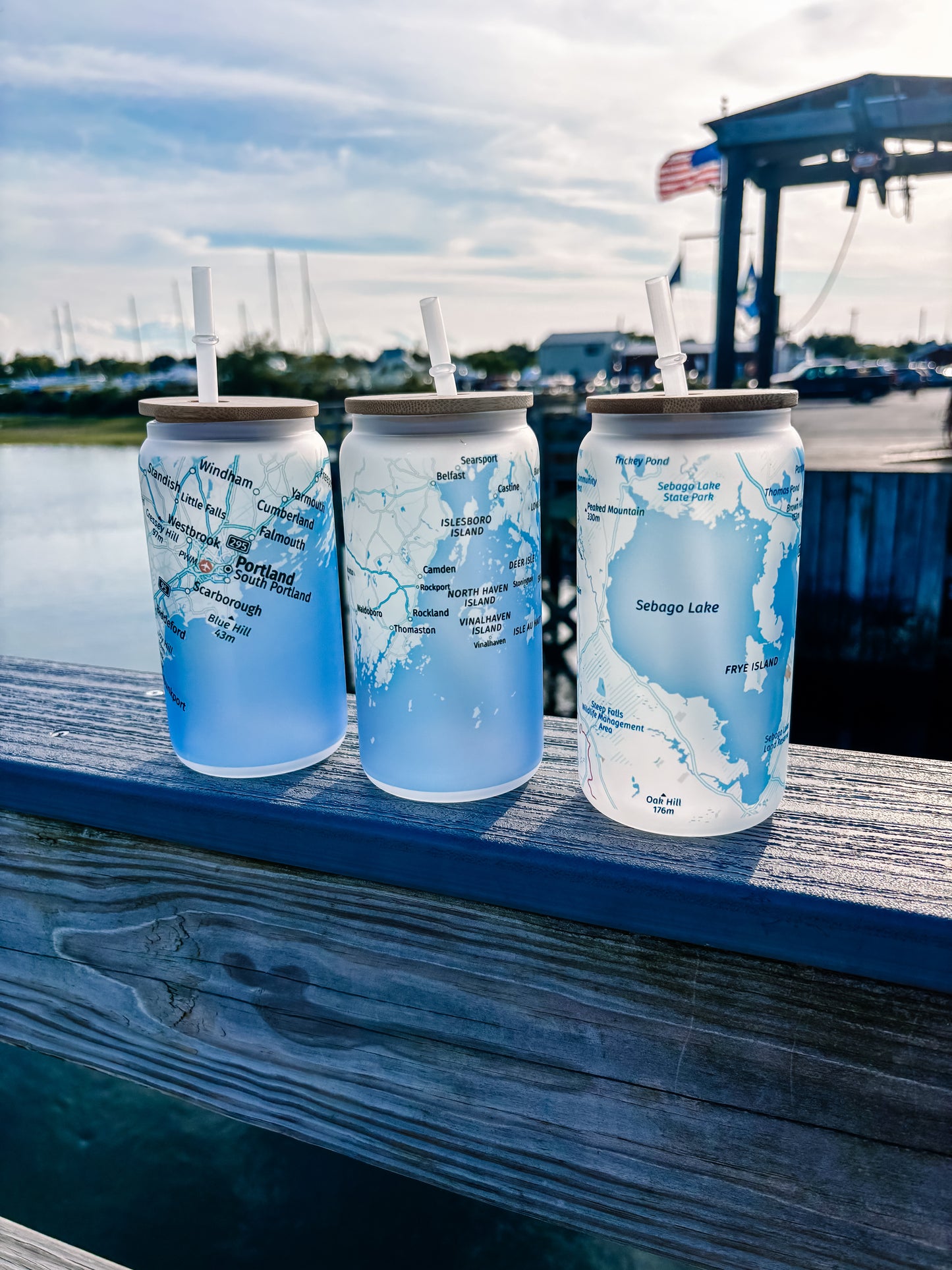 Maine map frosted can glass: Southern Maine, Midcoast to Acadia and Sebago!