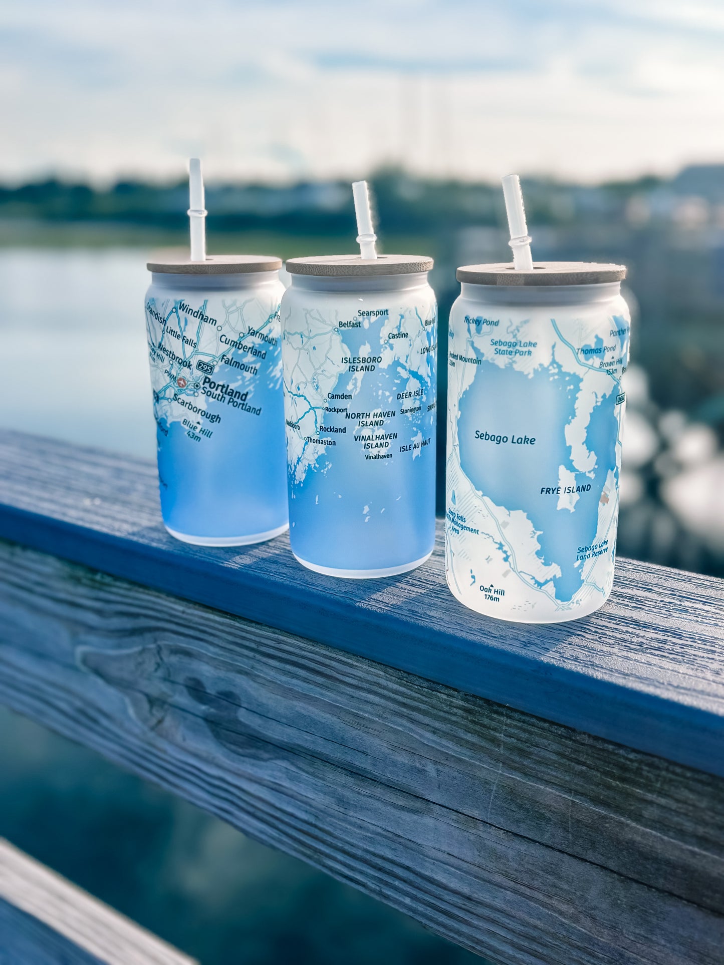 Maine map frosted can glass: Southern Maine, Midcoast to Acadia and Sebago!