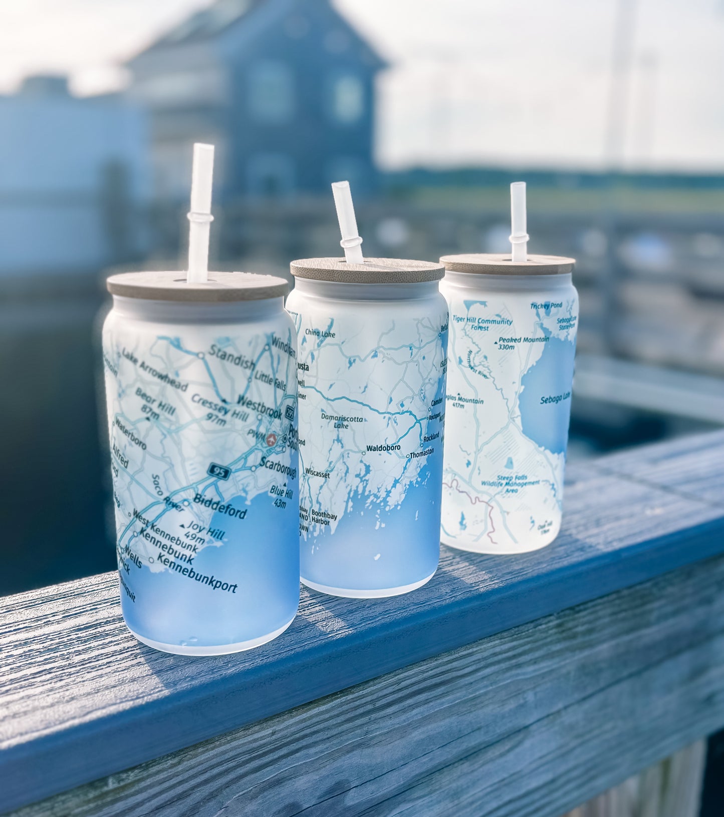 Maine map frosted can glass: Southern Maine, Midcoast to Acadia and Sebago!