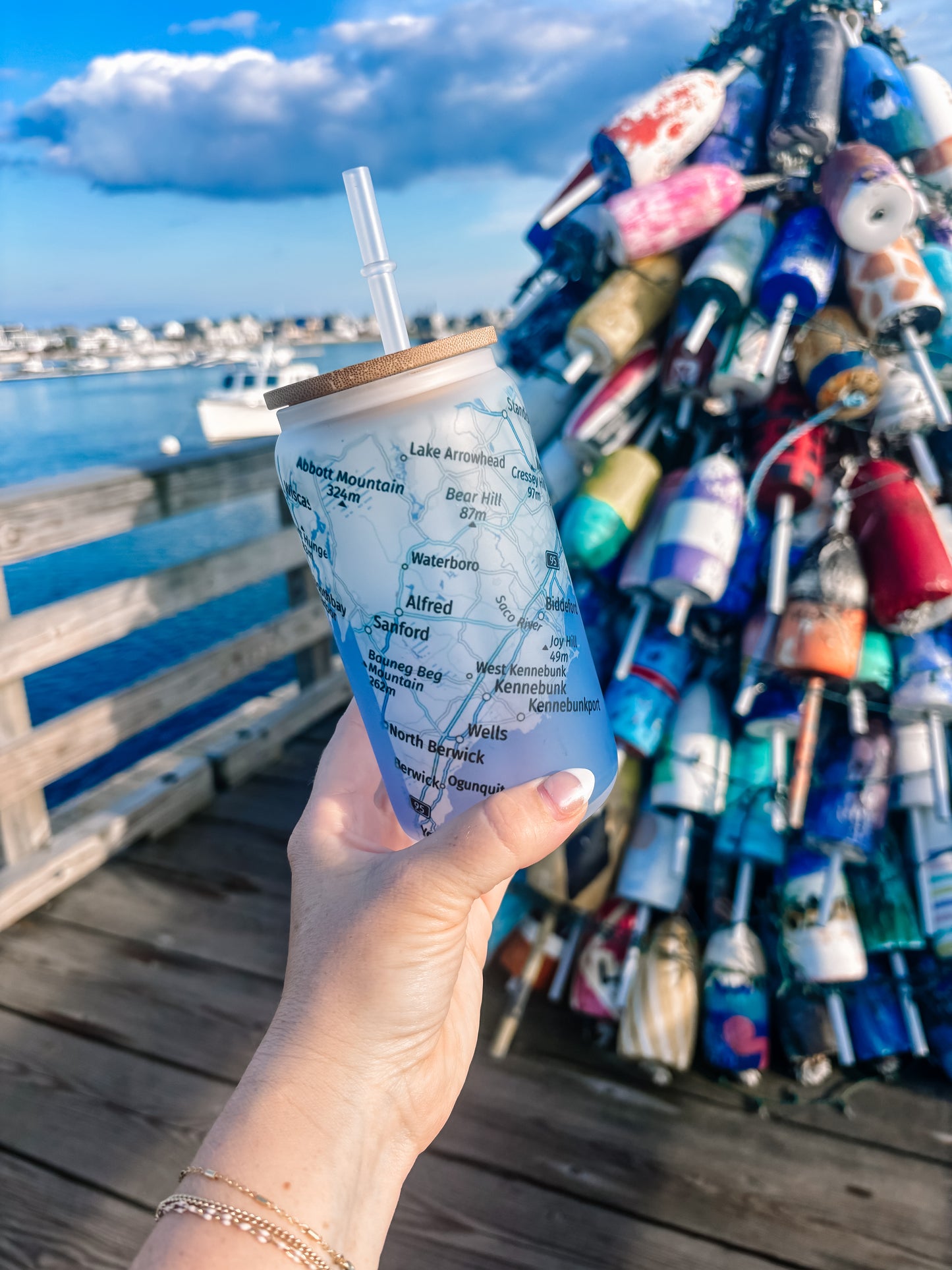 Maine map frosted can glass: Southern Maine, Midcoast to Acadia and Sebago!