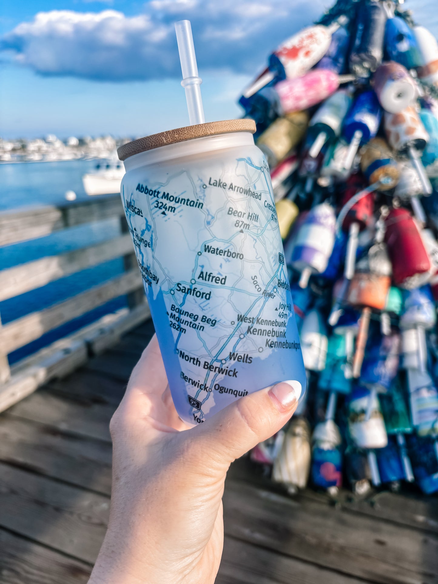 Maine map frosted can glass: Southern Maine, Midcoast to Acadia and Sebago!