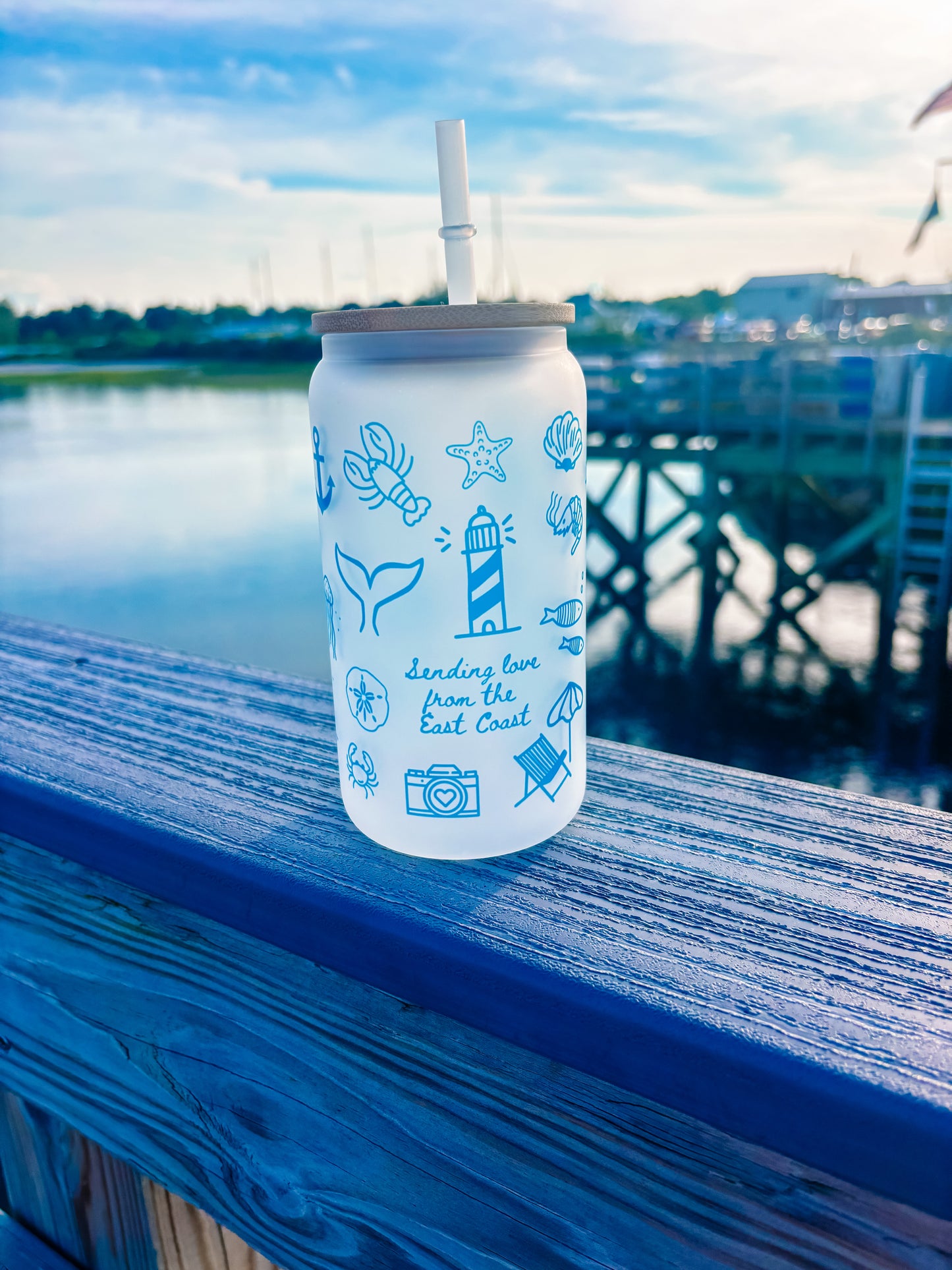 East Coast Icons Frosted Can Glass with Bamboo Lid