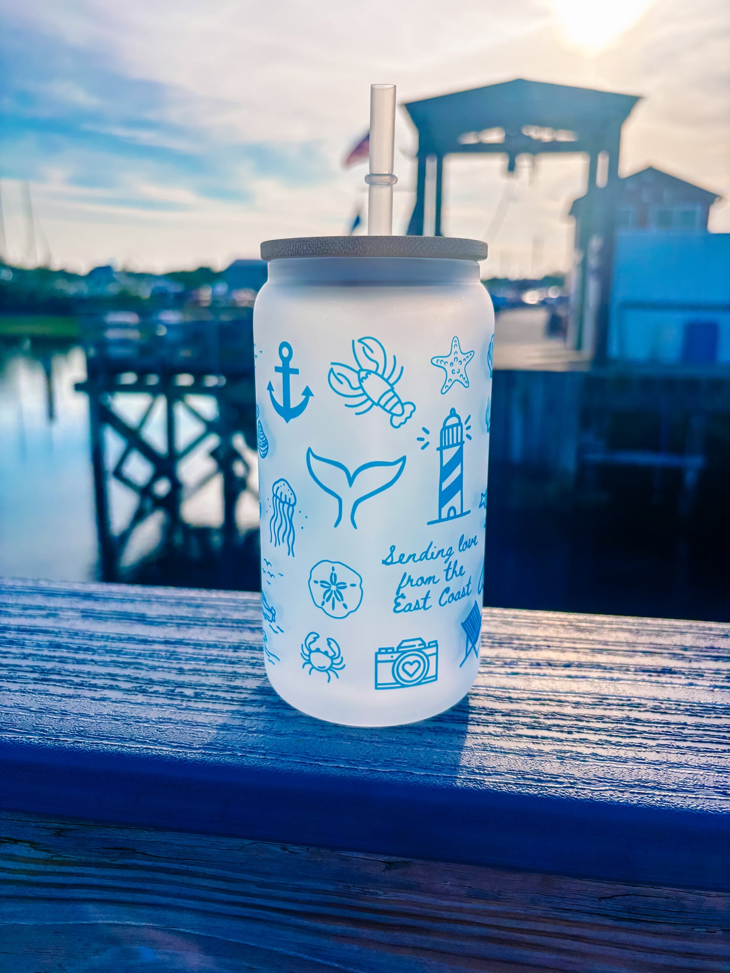 East Coast Icons Frosted Can Glass with Bamboo Lid