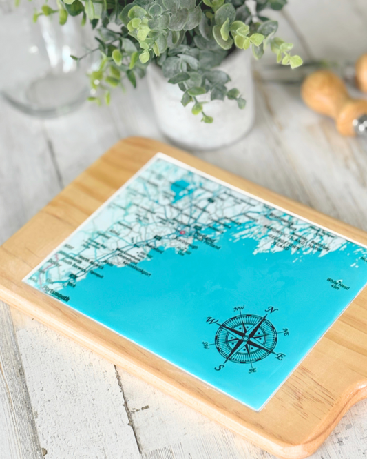 Personalized map charcuterie wine cheese board