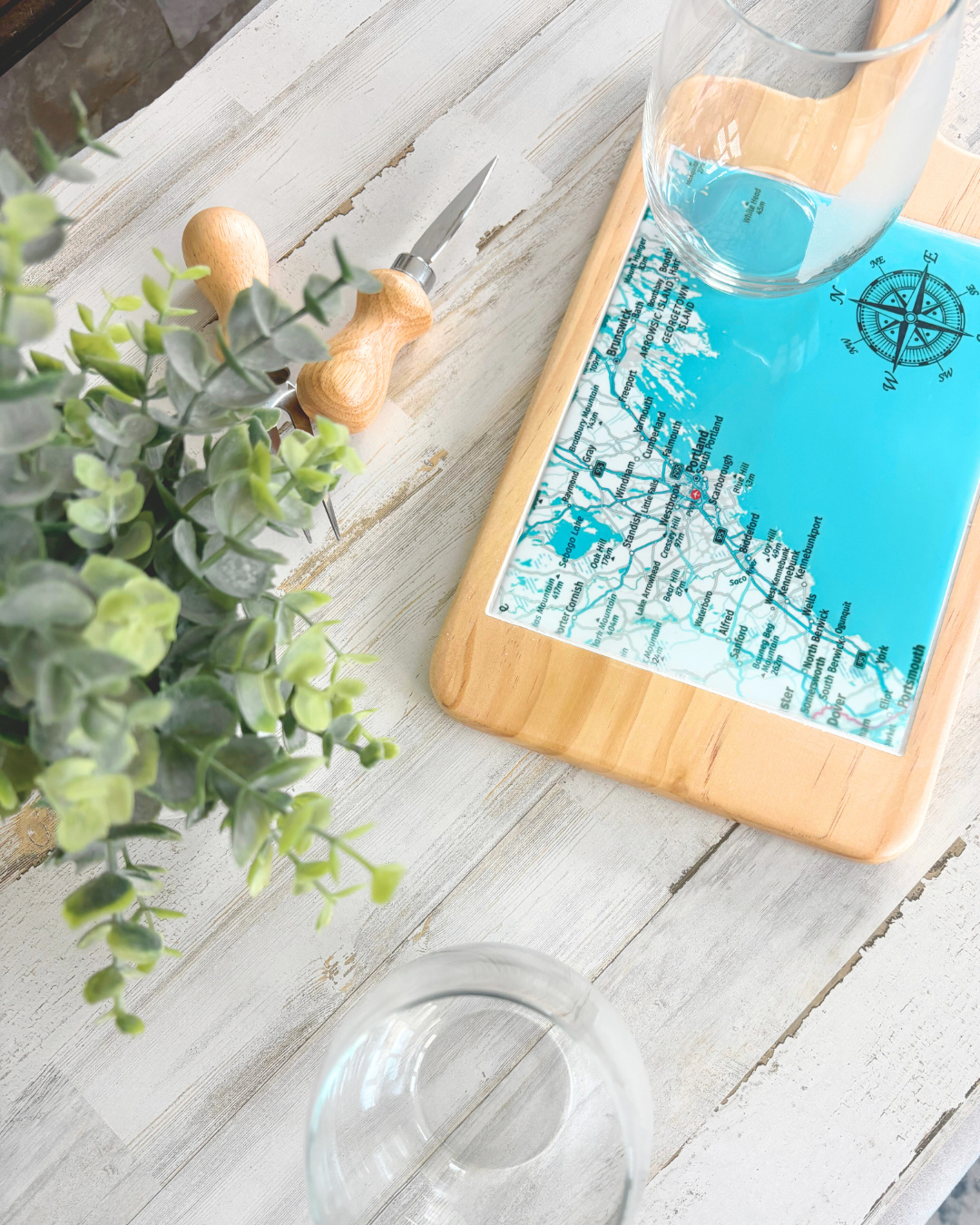 Personalized map charcuterie wine cheese board