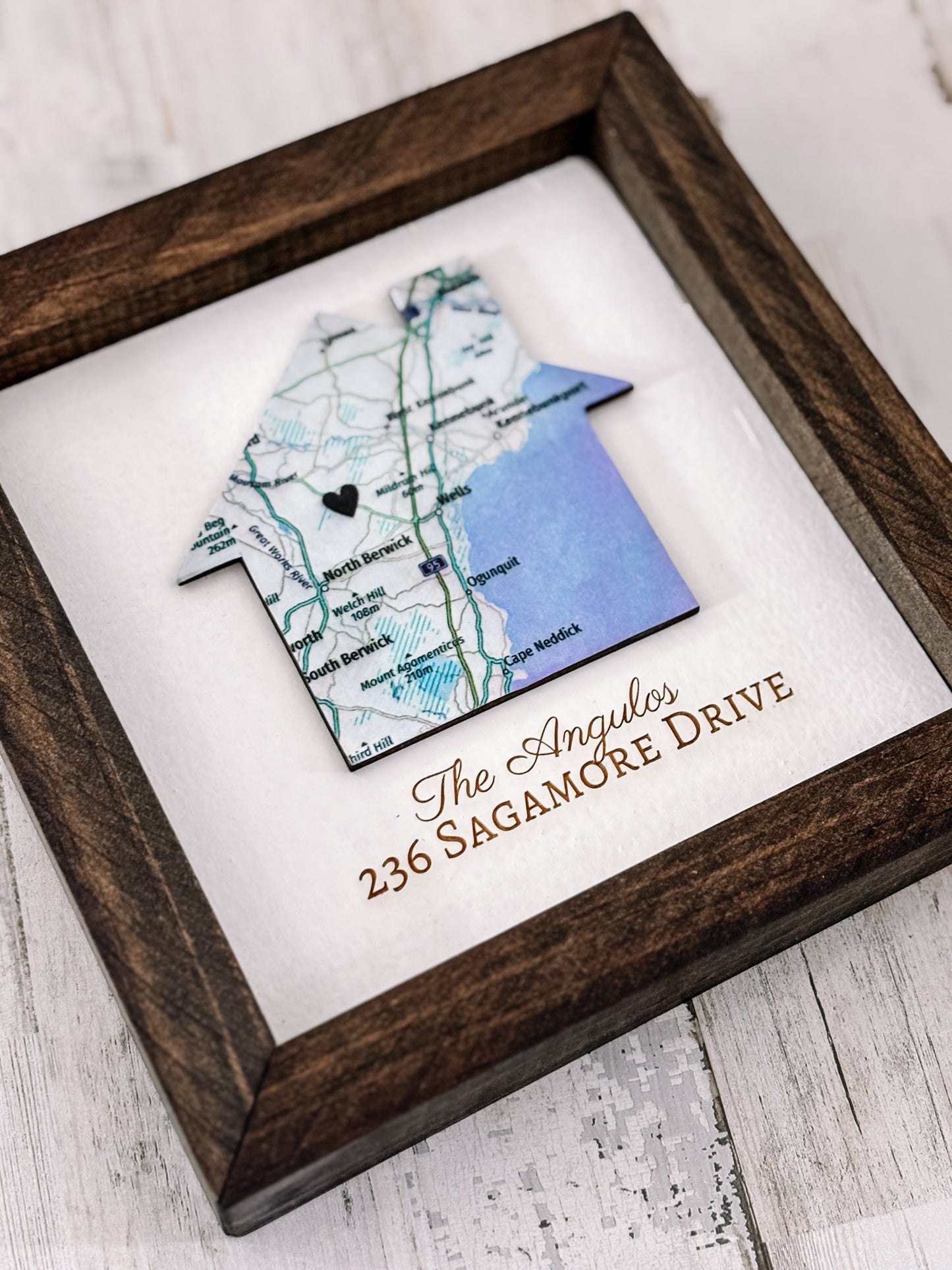 Handcrafted Housewarming House map with engraved name and address art sign