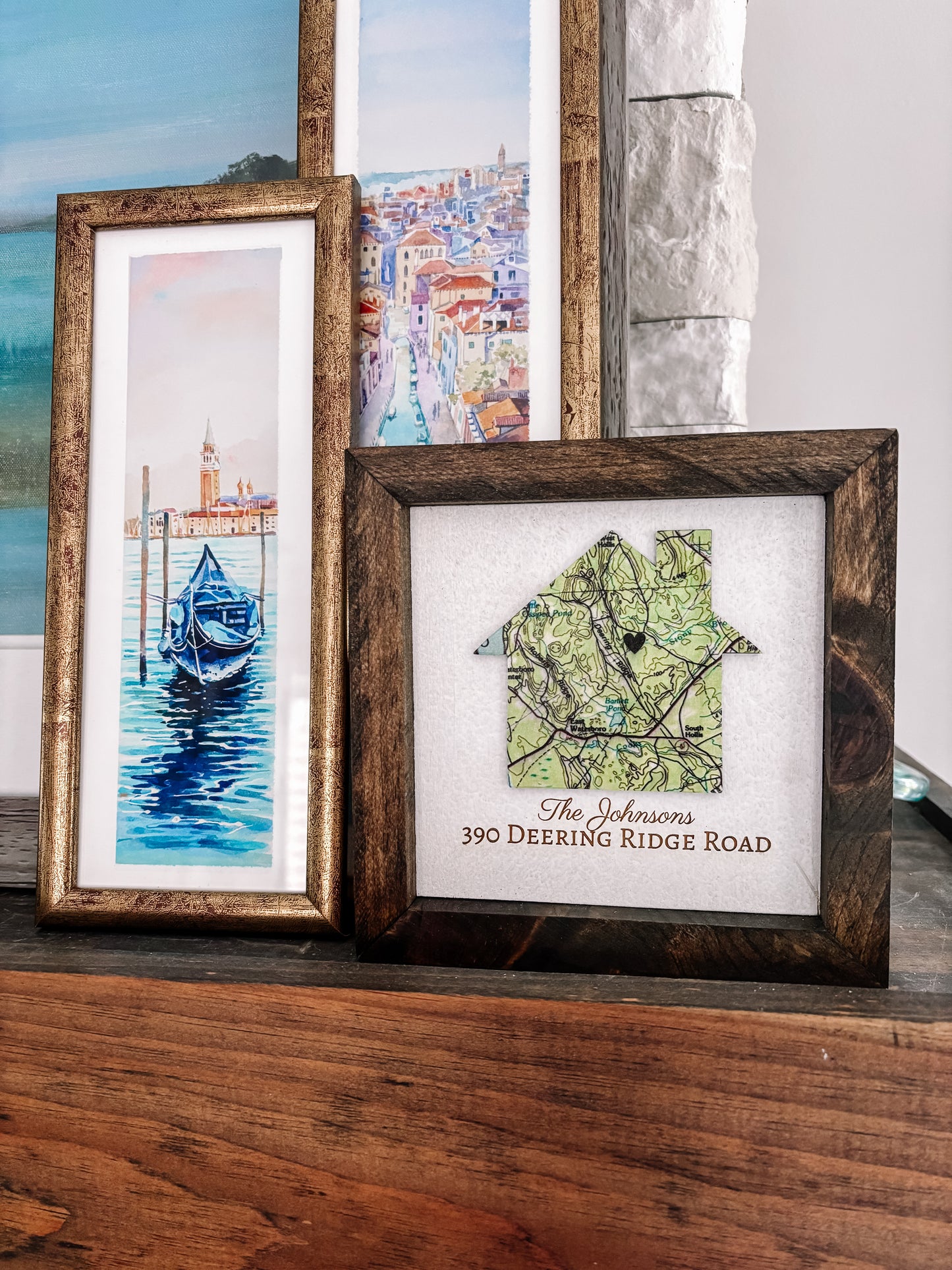 Handcrafted Housewarming House map with engraved name and address art sign