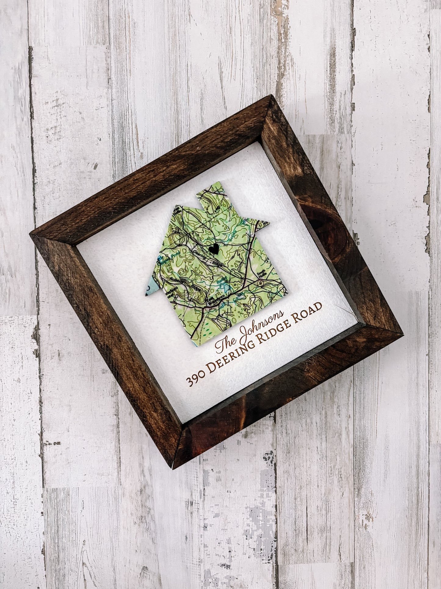 Handcrafted Housewarming House map with engraved name and address art sign