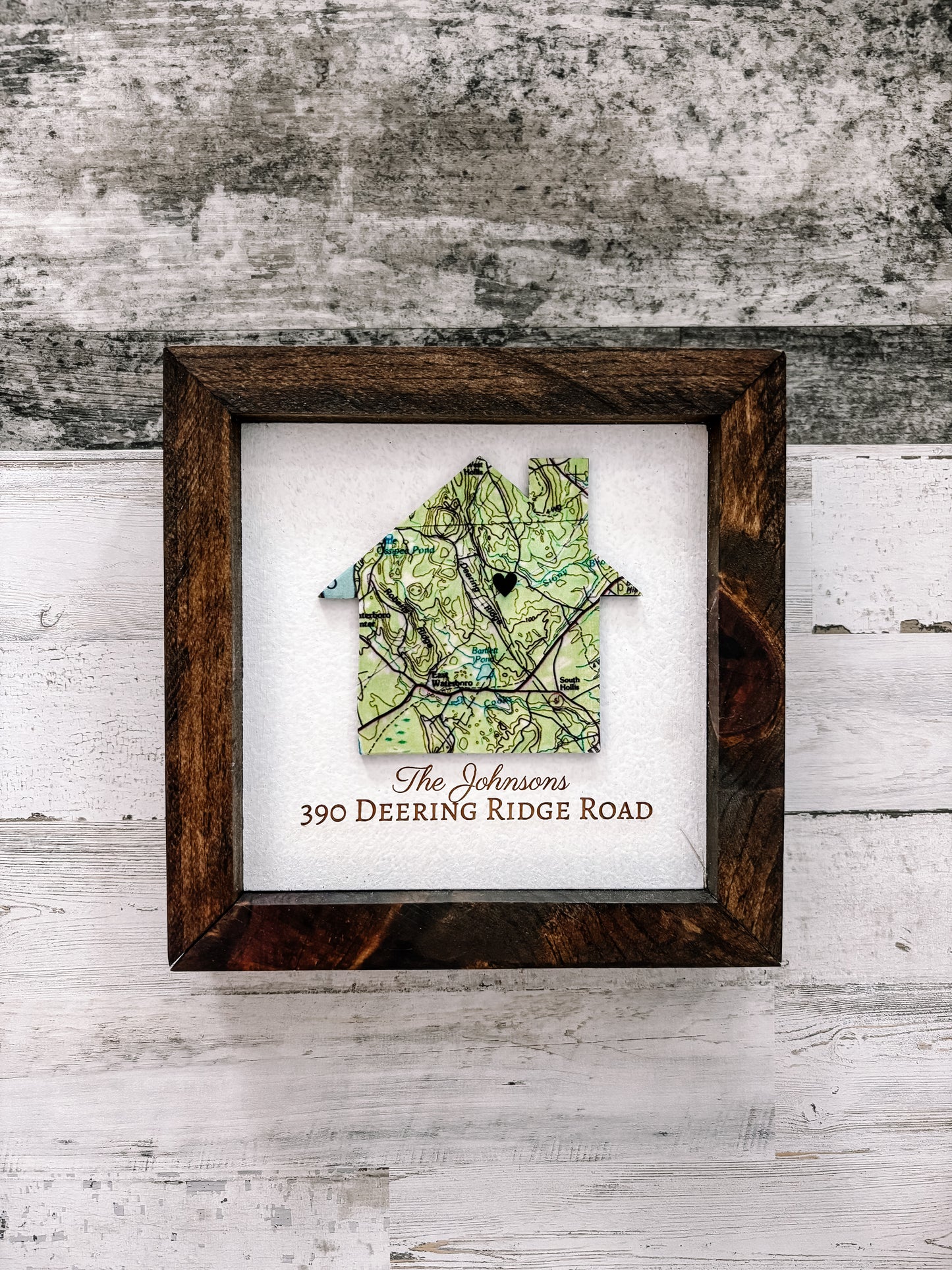 Handcrafted Housewarming House map with engraved name and address art sign