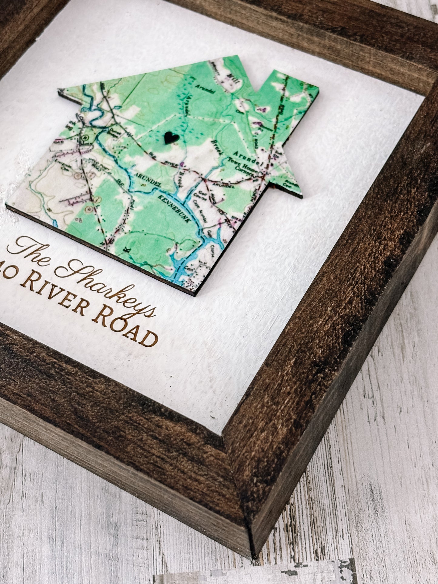Handcrafted Housewarming House map with engraved name and address art sign