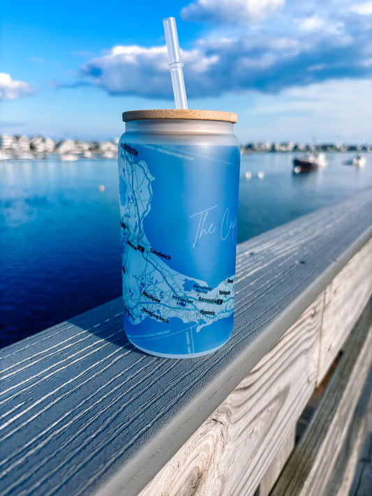 Cape Cod Frosted Can Glass with Bamboo Lid and Straw